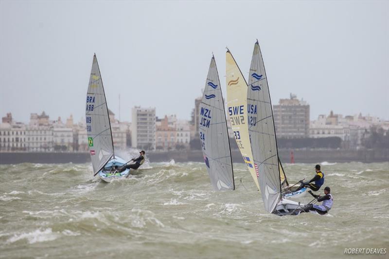 Extreme conditions for medal race in Cádiz photo copyright Robert Deaves taken at  and featuring the Finn class