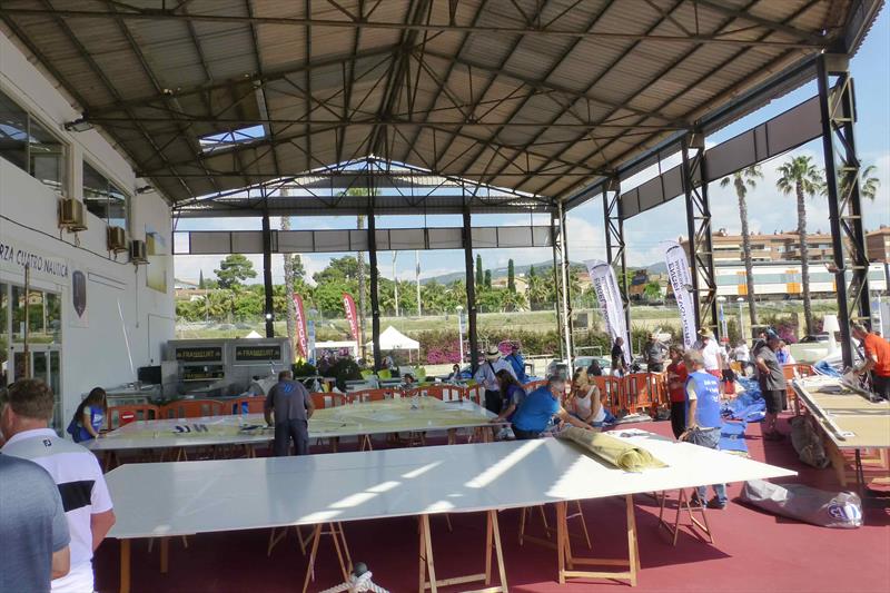 Measurement shed and cafe - Final Day Finn World Masters, El Balis - May 2018 photo copyright Gus Miller taken at Club Nautico El Balis and featuring the Finn class