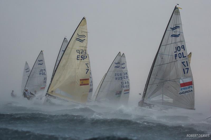 Squall hits fleet in Race 10 - 2018 Hempel Sailing World Championships Aarhus photo copyright Robert Deaves taken at  and featuring the Finn class