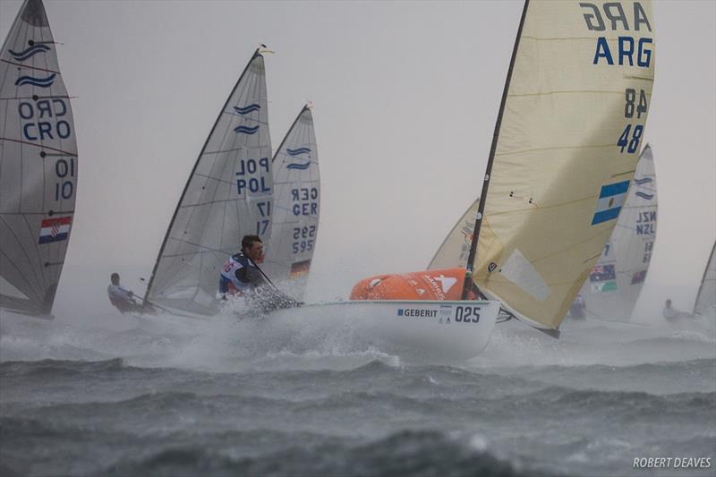 Squall hits fleet in Race 10 - 2018 Hempel Sailing World Championships Aarhus photo copyright Robert Deaves taken at  and featuring the Finn class