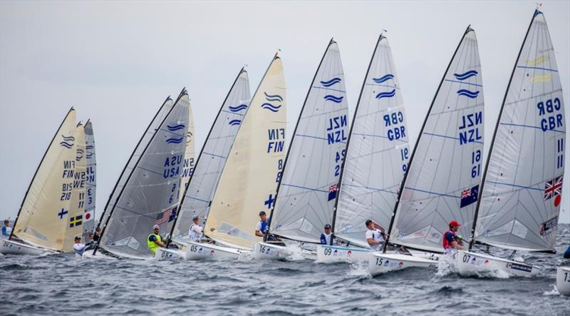 Finn fleet on Day 3 at World Cup Series Enoshima - photo © Jesus Renedo / Sailing Energy / World Sailing