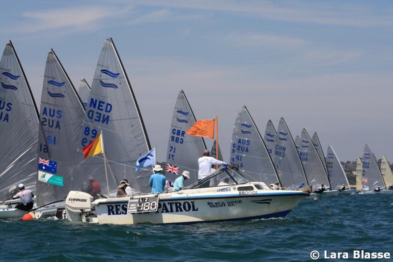 Forty Finns on the start line at Black Rock - Ronstan Australian Finn Championship, Day 1 photo copyright Lara Blasse taken at  and featuring the Finn class