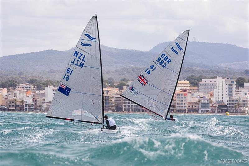 Andy Maloney chases Scott downwind - 50 Trofeo Princesa Sofia IBEROSTAR, Day 6 photo copyright Robert Deaves taken at Real Club Náutico de Palma and featuring the Finn class