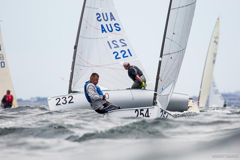 Vladimir Krutskikh leads Anthony Nossiter - 2019 Finn World Masters in Skovshoved, Denmark photo copyright Robert Deaves taken at  and featuring the Finn class