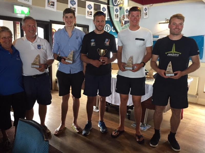 Top 5 finishers. From left John Greenwood, Hector Simpson, James Skulczuk, Callum Dixon, Pete McCoy. - UK Finn Nationals photo copyright John Heyes taken at Brixham Yacht Club and featuring the Finn class