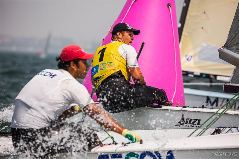 Josh Junior (NZL) - Yellow bib - Day 5, Finn Gold Cup, Melbourne, December 20, 2019 photo copyright Robert Deaves / Finn Class taken at Royal Brighton Yacht Club and featuring the Finn class