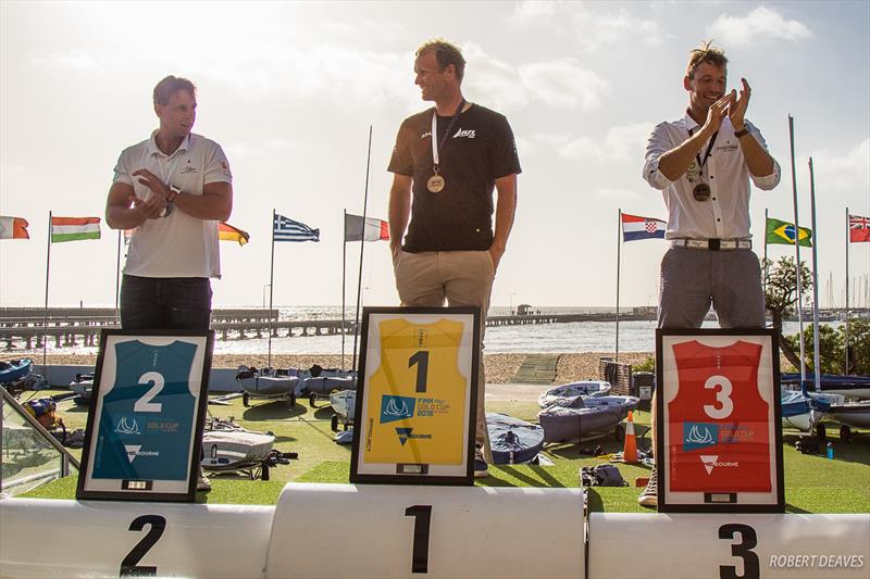 Josh Junior (NZL) centre - Day 6 - Finn Gold Cup, Melbourne - Royal Brighton Yacht Club, December 21, 2019 photo copyright Robert Deaves / Finn Class taken at Royal Brighton Yacht Club and featuring the Finn class