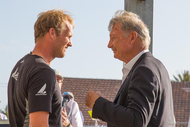 Two America's Cup champions Josh Junior (NZL) and John Bertrand (AUS)- Day 6 - Finn Gold Cup, Melbourne - Royal Brighton Yacht Club, December 21, 2019 photo copyright Robert Deaves / Finn Class taken at Royal Brighton Yacht Club and featuring the Finn class