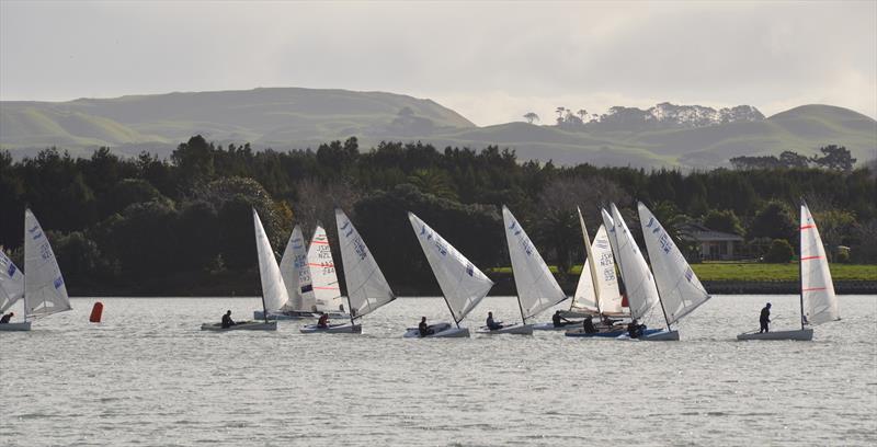 Tight around the bottom mark - Waiuku Finn Masters Regatta photo copyright Gary Morse taken at Waiuku Yacht Club and featuring the Finn class
