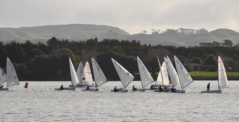 Tight around the bottom mark - Waiuku Finn Masters Regatta - photo © Gary Morse