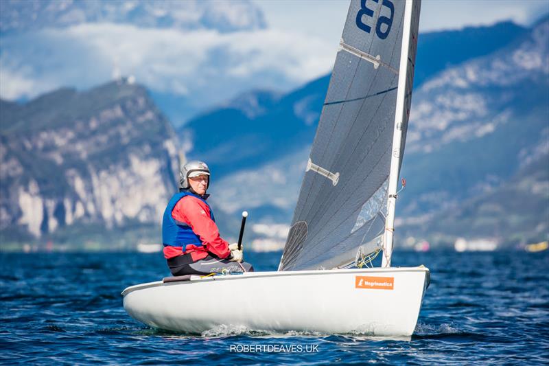 Bruno Fezzardi on day 2 of the International Finn Cup, Malcesine - XVII Andrea Menoni Trophy photo copyright Robert Deaves taken at Fraglia Vela Malcesine and featuring the Finn class