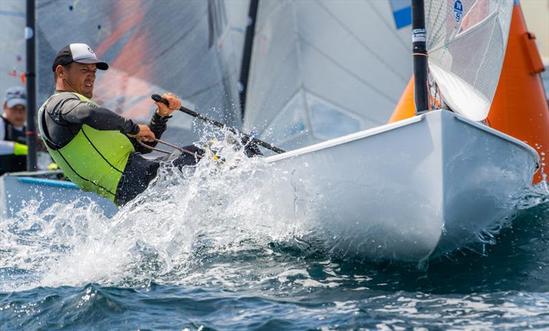 Zsombor Berecz, HUN on day 2 of the 2021 Open and U23 Finn European Championship photo copyright Joao Costa Ferreira taken at  and featuring the Finn class