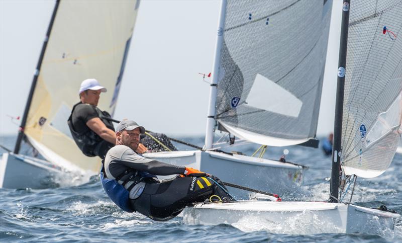 Milan Vujasinovic, CRO on day 2 of the 2021 Open and U23 Finn European Championship photo copyright Joao Costa Ferreira taken at  and featuring the Finn class