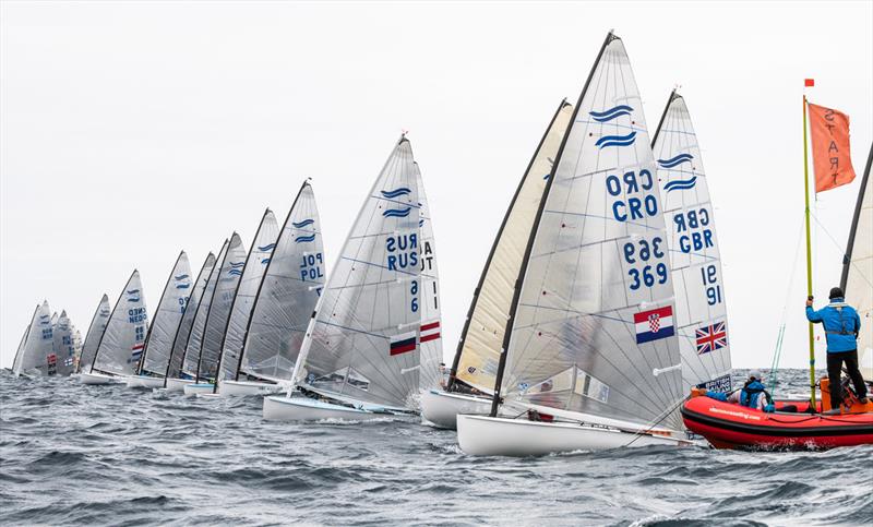 Start on day 3 of the 2021 Open and U23 Finn European Championship - photo © Joao Costa Ferreira