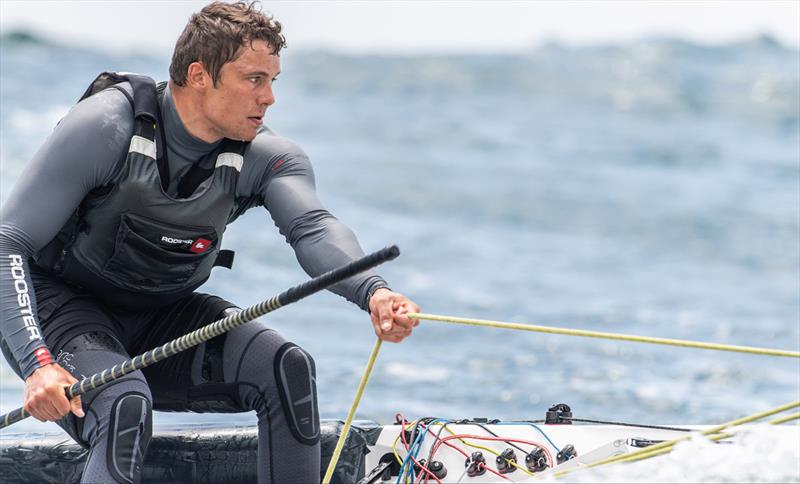 Taavi Valter Taveter, EST on day 4 of the 2021 Open and U23 Finn European Championship photo copyright Joao Costa Ferreira taken at  and featuring the Finn class