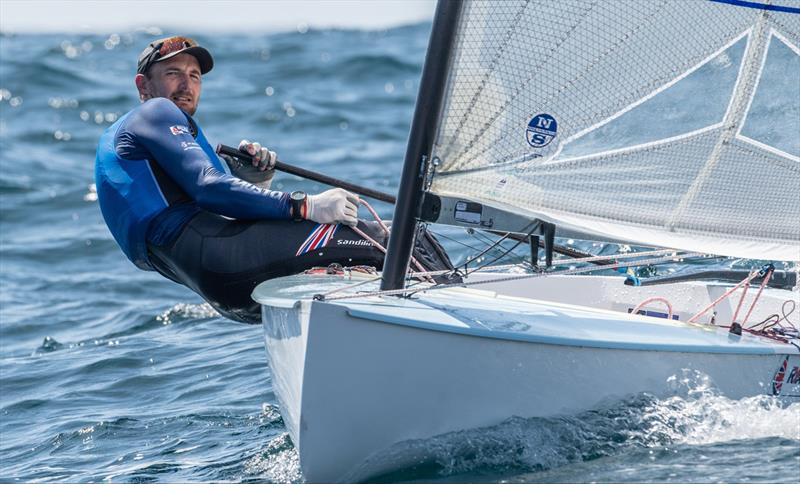 Giles Scott, GBR on day 4 of the 2021 Open and U23 Finn European Championship photo copyright Joao Costa Ferreira taken at  and featuring the Finn class