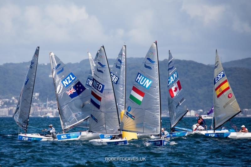 Close final mark rounding - Tokyo 2020 Olympic Games photo copyright Robert Deaves taken at  and featuring the Finn class