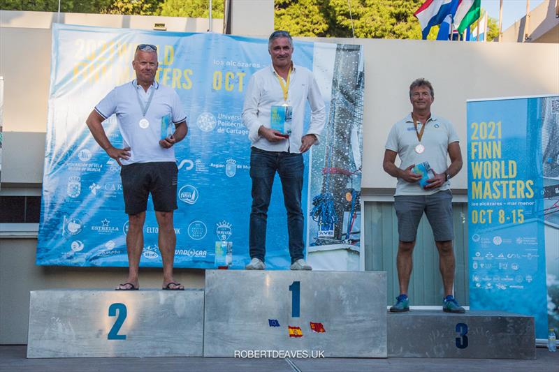 Grand Masters: Laurent Hay, FRA, Peter Peet, NED, Bas de Waal, NED - 2021 Finn World Masters photo copyright Robert Deaves taken at  and featuring the Finn class