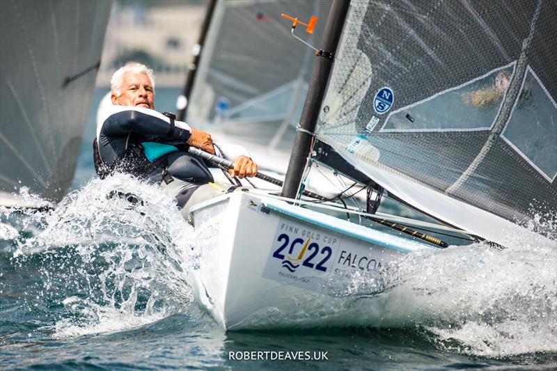 Rob McMillan on day 2 of the Finn Gold Cup at Malcesine photo copyright Robert Deaves / www.robertdeaves.uk taken at Fraglia Vela Malcesine and featuring the Finn class