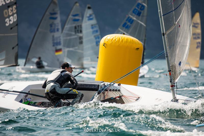 Domonkos Németh on day 2 of the Finn Gold Cup at Malcesine photo copyright Robert Deaves / www.robertdeaves.uk taken at Fraglia Vela Malcesine and featuring the Finn class