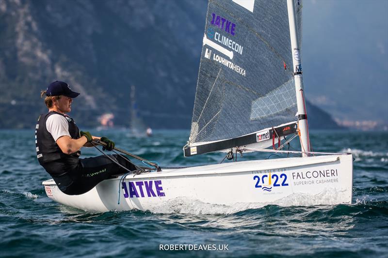 Oskari Muhonen on day 3 of the Finn Gold Cup at Malcesine photo copyright Robert Deaves / www.robertdeaves.uk taken at Fraglia Vela Malcesine and featuring the Finn class