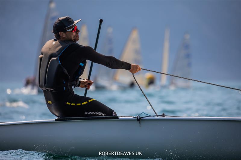 Valérian Lebrun on day 4 of the Finn Gold Cup at Malcesine photo copyright Robert Deaves / www.robertdeaves.uk taken at Fraglia Vela Malcesine and featuring the Finn class