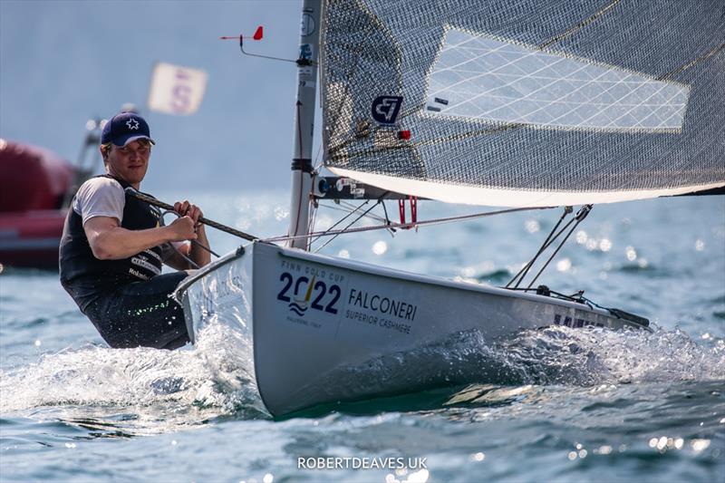 Oskari Muhonen on day 4 of the Finn Gold Cup at Malcesine photo copyright Robert Deaves / www.robertdeaves.uk taken at Fraglia Vela Malcesine and featuring the Finn class