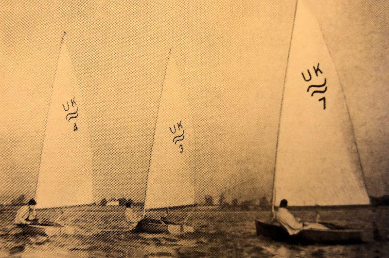 Charles Currey in boat 3, Vernon Stratton in 4, and Martin Beale in 7 in the 1950s photo copyright CVRDA taken at Bosham Sailing Club and featuring the Finn class