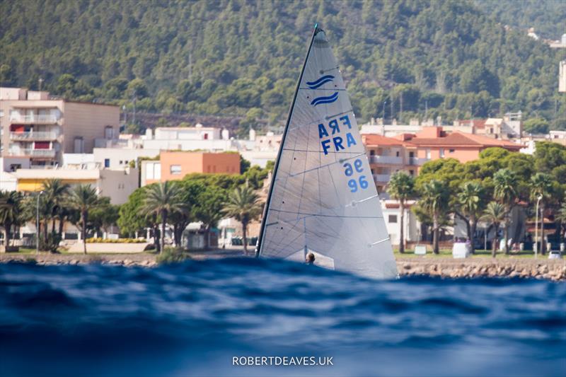 Florian Faucheux, FRA, wins Race 7 at the Open Finn European Masters photo copyright Robert Deaves taken at Club Nàutic Hospitalet-Vandellòs and featuring the Finn class