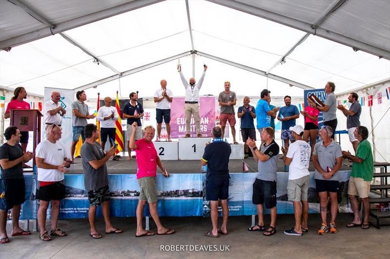 Open Finn European Masters Prizegiving photo copyright Robert Deaves taken at Club Nàutic Hospitalet-Vandellòs and featuring the Finn class