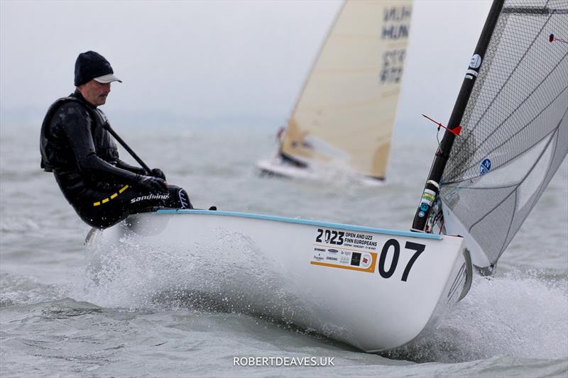 Laurent Hay, FRA on day 1 at the Open and U23 Finn Europeans in Csopak, Hungary photo copyright Robert Deaves / www.robertdeaves.uk taken at Procelero Sportegyesület and featuring the Finn class
