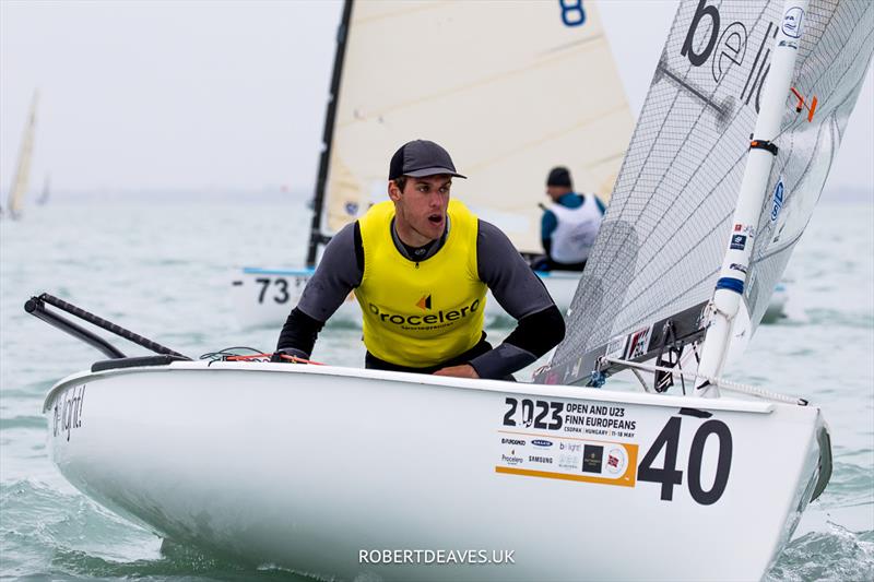 Domonkos Nemeth wins the 2023 Open and U23 Finn Europeans in Csopak, Hungary photo copyright Robert Deaves / www.robertdeaves.uk taken at Procelero Sportegyesület and featuring the Finn class