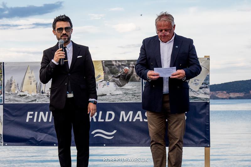 The Deputy Governor, Mr Alexis Politis, and the Masters President, Andy Denison on day 1 of the 2023 Finn World Masters in Greece - photo © Robert Deaves / www.robertdeaves.uk