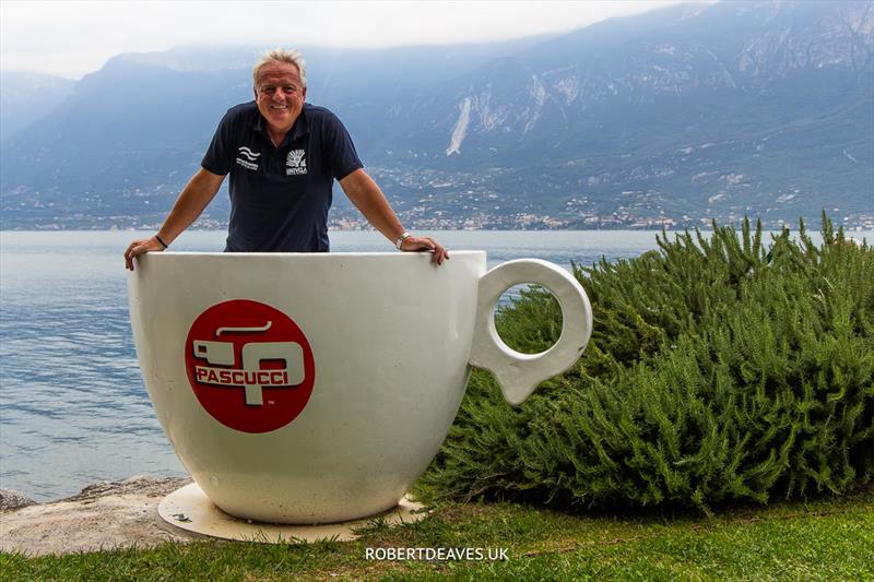 Finn European Masters at Campione del Garda - Masters President, Andy Dension photo copyright Robert Deaves / www.robertdeaves.uk taken at Campione Univela and featuring the Finn class