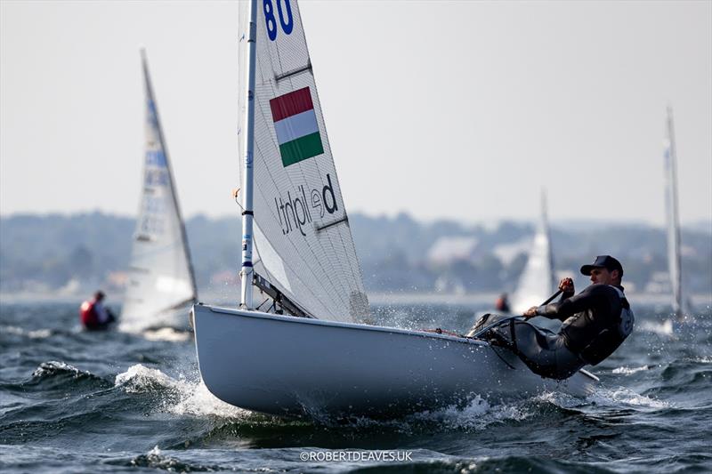 Domonkos Nemeth, HUN (U23) on day 3 of the 2024 Finn Gold Cup photo copyright Robert Deaves / www.robertdeaves.uk taken at Sailing Aarhus and featuring the Finn class