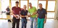 © Frank Miller (l-r) Conall Holohan, Sailing Secretary LDYC, Niall McGrotty, Neil Cramer (Winners) and John Leech, Race Officer & Commodore LDYC at the Fireball Munsters © Frank Miller