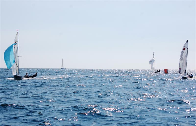 Ian Dobson (r) having realised his mistake has born away towards the finish, but Birrell and Brearey have already blasted their way to the line in Race 1 of the Gul UK Fireball Nationals photo copyright David Henshall taken at Plas Heli Welsh National Sailing Academy and featuring the Fireball class