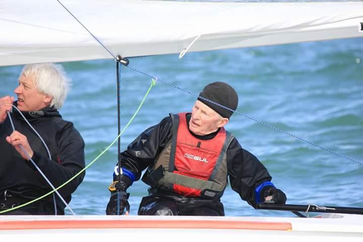 Louis Smyth (helm) days after celebrating his 80th birthday during the Dun Laoghaire Frostbite Series photo copyright Bob Hobby taken at Dun Laoghaire Motor Yacht Club and featuring the Fireball class
