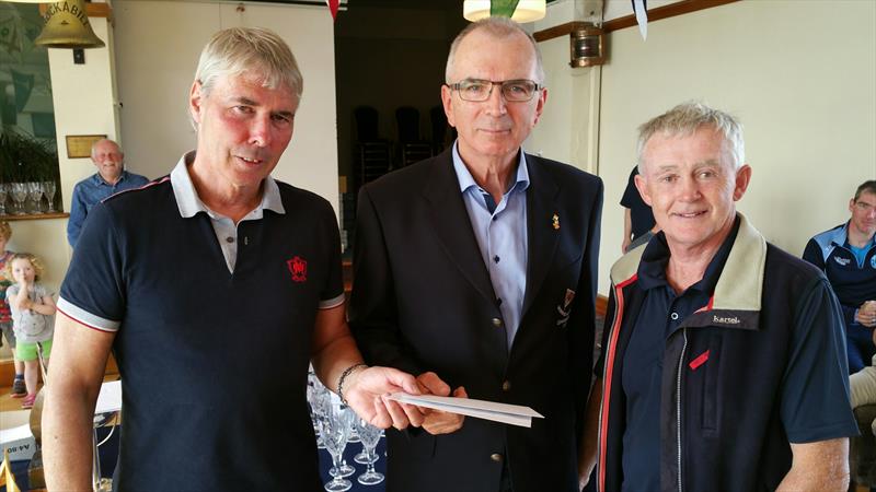 Neil Cramer, 2nd placed crew (left), Skerries Club Commodore Kieran Brannagan (centre) and Niall McGrotty, 2nd placed helm (right) at the Irish Fireball Leinsters photo copyright Frank Miller taken at Skerries Sailing Club and featuring the Fireball class