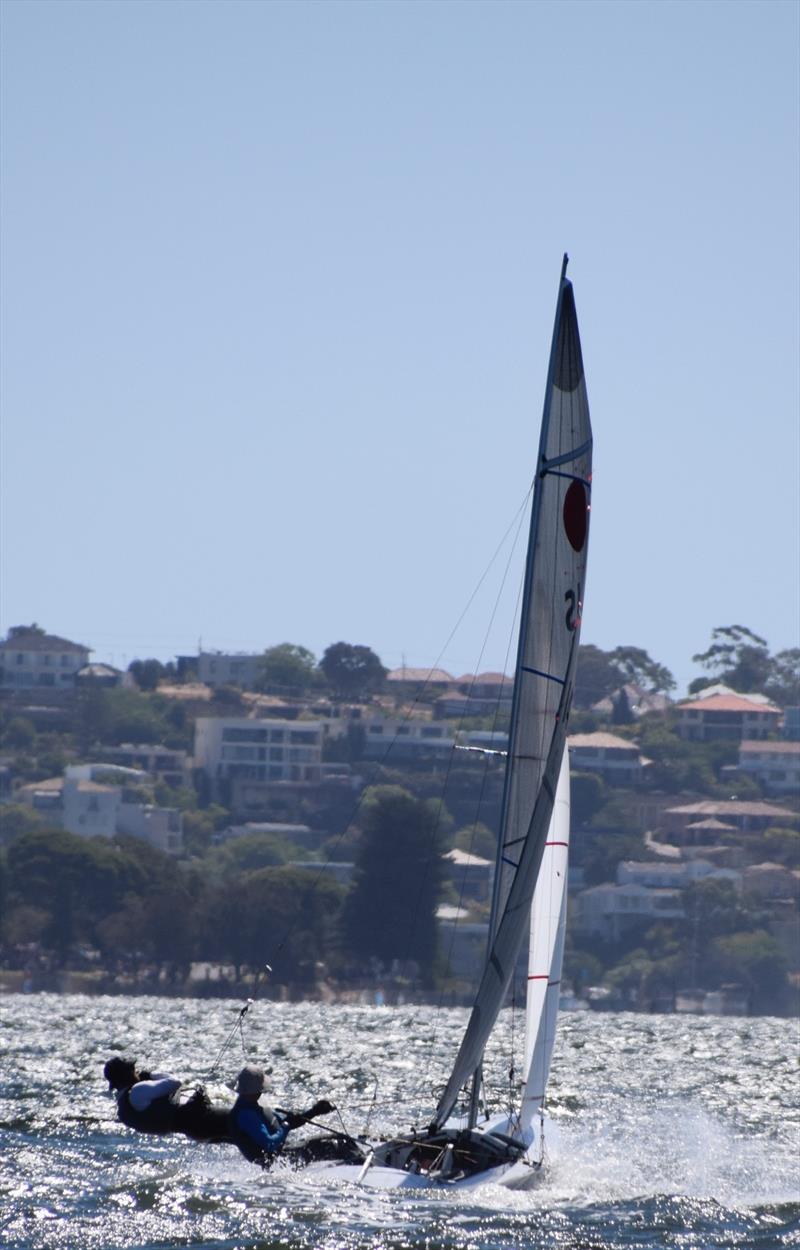 John Heywood & Brett Littledike powering to windward during the APS Homes Fireball Australian Championship photo copyright Andrew Munyard taken at Nedlands Yacht Club and featuring the Fireball class