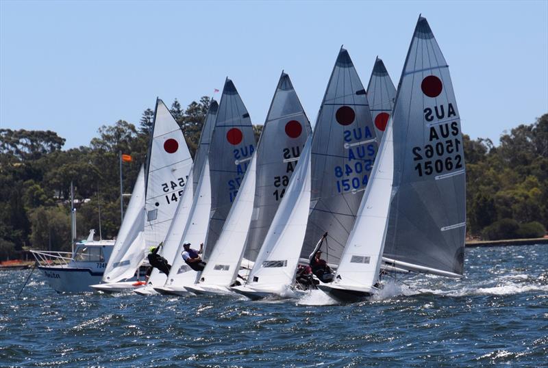 Tight start during the APS Homes Fireball Australian Championship photo copyright Andrew Munyard taken at Nedlands Yacht Club and featuring the Fireball class