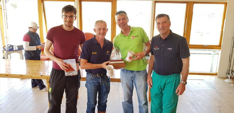 (l-r) Conall Holohan, Sailing Secretary LDYC, Niall McGrotty, Neil Cramer (Winners) and John Leech, Race Officer & Commodore LDYC at the Fireball Munsters photo copyright Frank Miller taken at Lough Derg Yacht Club and featuring the Fireball class