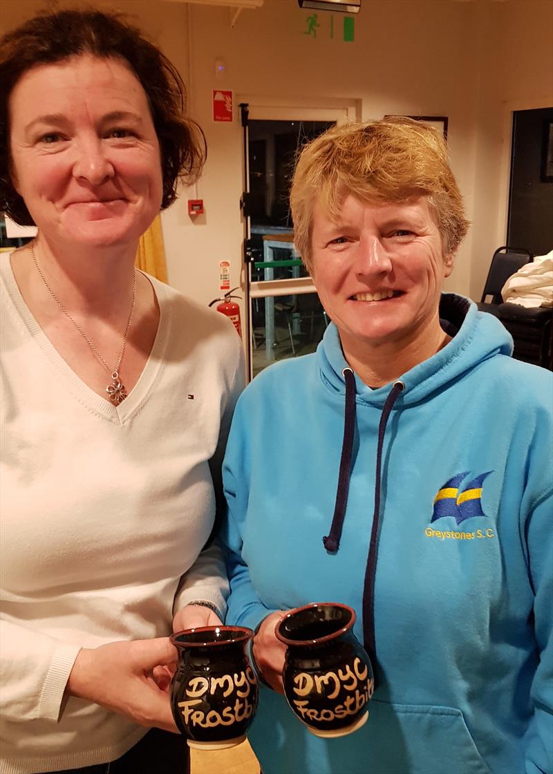 Monica and Miriam mug winners in the Dun Laoghaire Motor YC Frostbites photo copyright Frank Miller taken at Dun Laoghaire Motor Yacht Club and featuring the Fireball class
