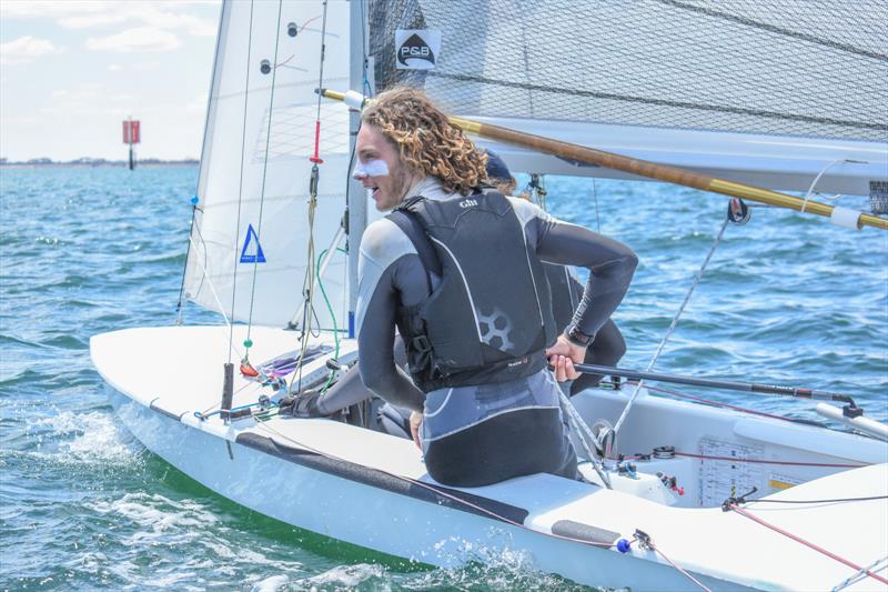 Alex Higgins and Joal Mackenzie were in the mix today at the 2019 Australian Fireball Nationals photo copyright Harry Fisher taken at Royal Geelong Yacht Club and featuring the Fireball class