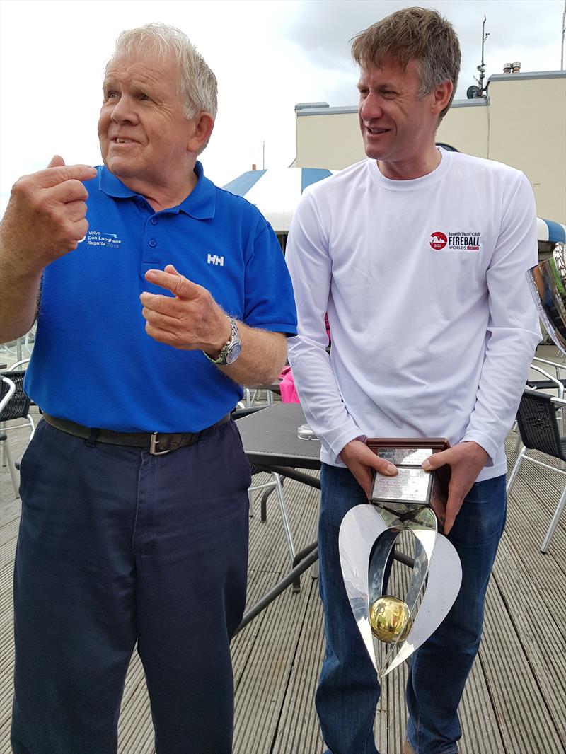 Irish Fireball Nationals at Howth - Dave Lovegrove IRO, Howth and next year's Worlds Race Officer reminisces with 2019 Nationals winning helm Noel Butler over his time in the Class photo copyright Frank Miller taken at Howth Yacht Club and featuring the Fireball class