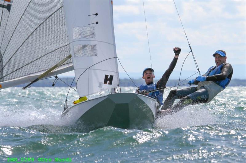Ian Dobson and crew Richard Wagstaff winning the 2019 Worlds in Canada photo copyright Urs Hardi taken at Pointe Claire Yacht Club and featuring the Fireball class