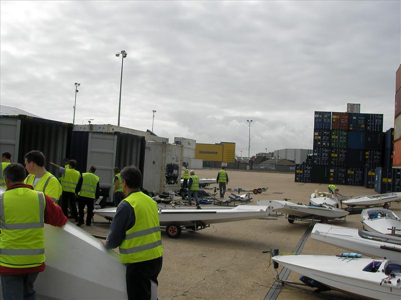 UK fleet loads containers for Fireball worlds in Barbados