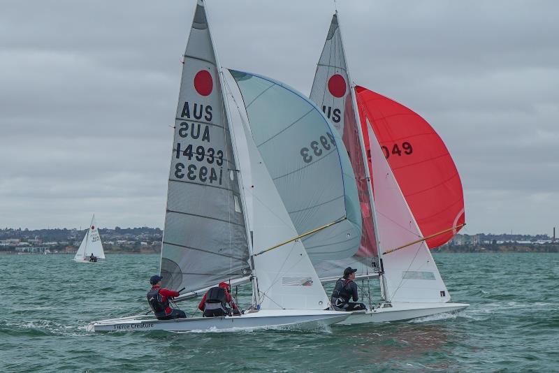 Ben Knoop and Nick Gunner in a close battle - 2019 Australian Fireball Nationals, Day 1 photo copyright Jordan Roberts taken at Royal Geelong Yacht Club and featuring the Fireball class