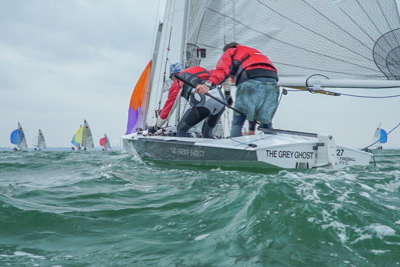 The Grey Ghost rounds the windward mark on day 2 of the Australian Fireball Nationals photo copyright Jordan Roberts taken at Royal Geelong Yacht Club and featuring the Fireball class