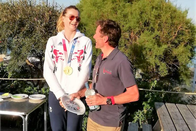 Olympian Eilidh McIntyre presenting the Keith Garner Memorial Plate to Dave Hall - Fireballs at Chichester Harbour Race Week photo copyright Fiona Sayce taken at Hayling Island Sailing Club and featuring the Fireball class